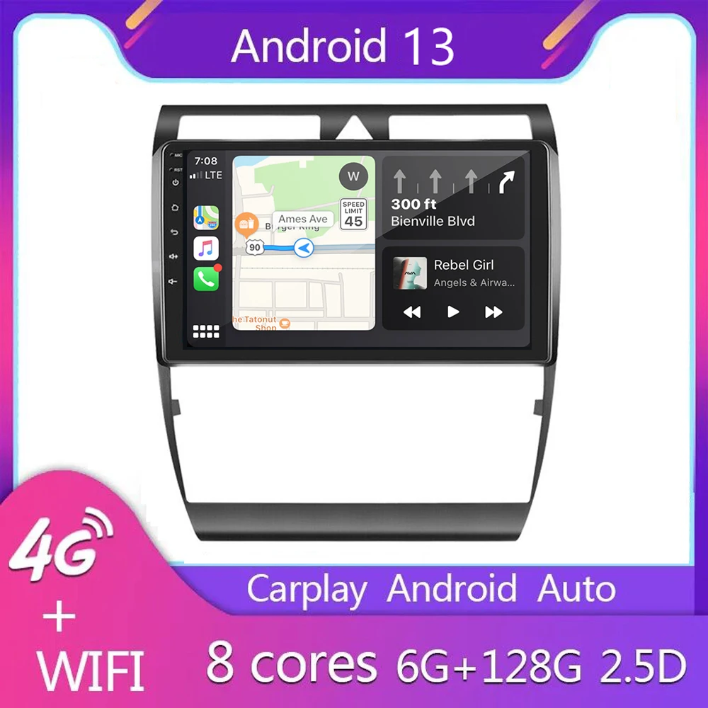 9 INCH Car Radio Carplay For Audi A6 C5 2 RS6 S6 1997 - 2004 GPS Android 13 Auto 2din Multimedia Player Stereo Split screen