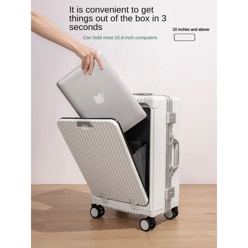 PC Aluminum frame luggage 20-inch boarding multi-function front button password suitcase rechargeable pushsuitcase