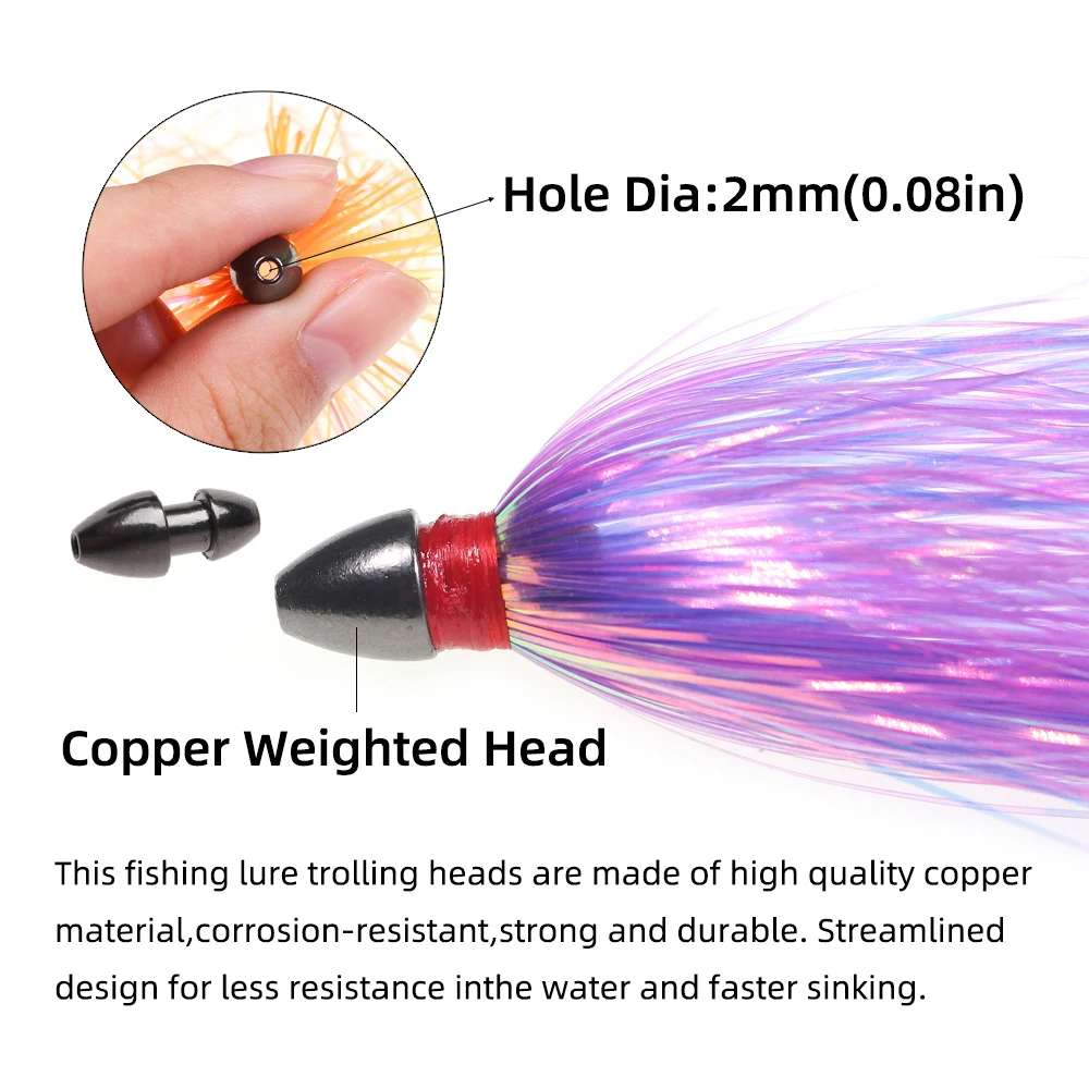 3er-Set/6er-Set 13cm/4,5g Mylar Flash Teaser mit beschwerte Taille und Mylar-Skirt – Salzwasser-Schleppköder für Seebarsch, Mahi-Mahi, Wahoo – Detail 4