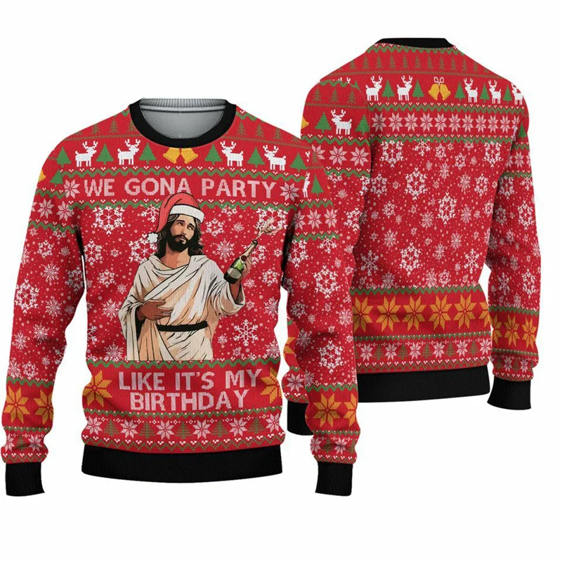 Jesus Birthday Ugly Christmas Sweater Men 3D Printed New In Xmas Sweatshirt New Year Long Sleeves Merry Christmas Pullovers Gift