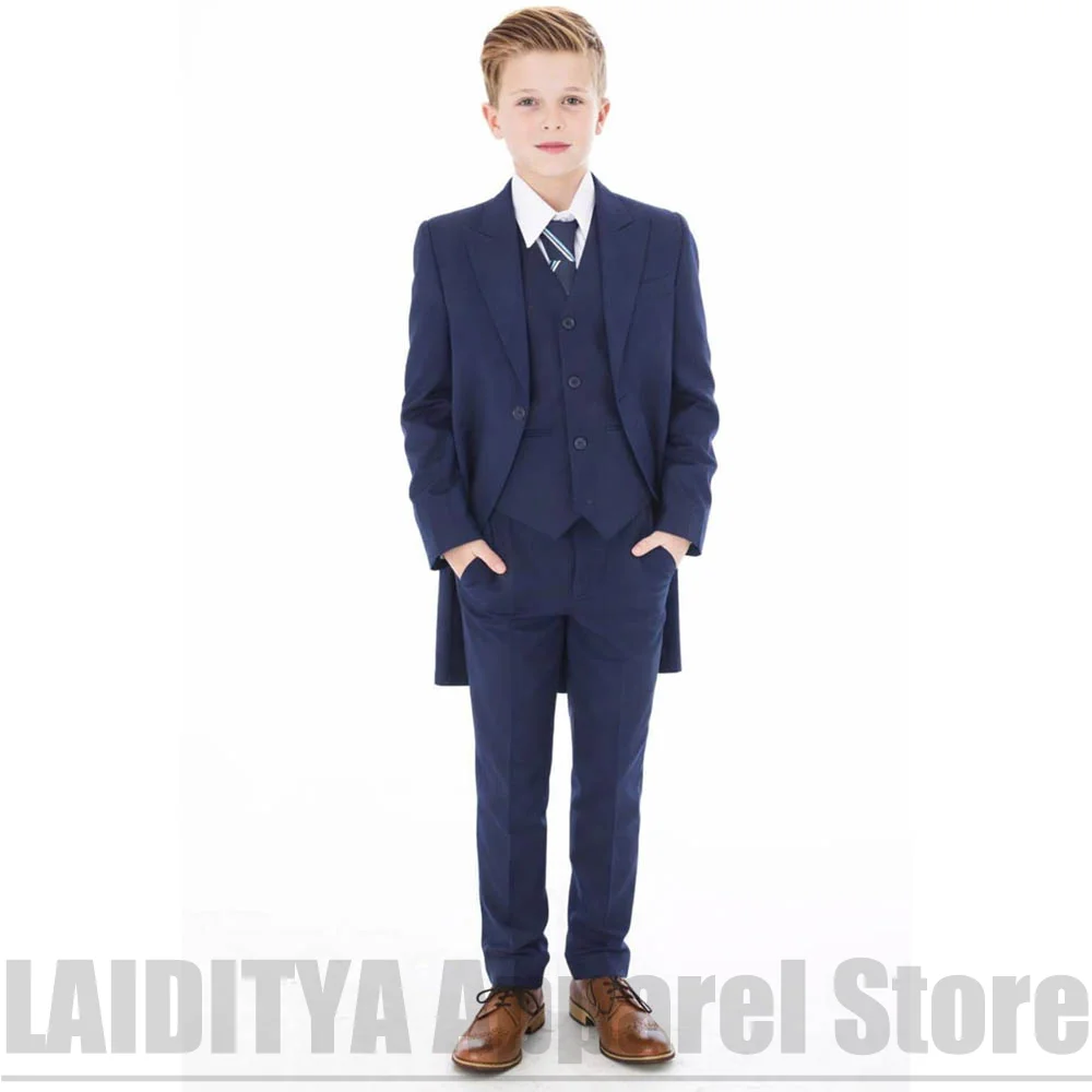 Boys 3 Piece Tailcoat Suit Set Kids Formal Wedding Outfit Blazer Vest Pants Children Costume For Birthday Party Piano Stage