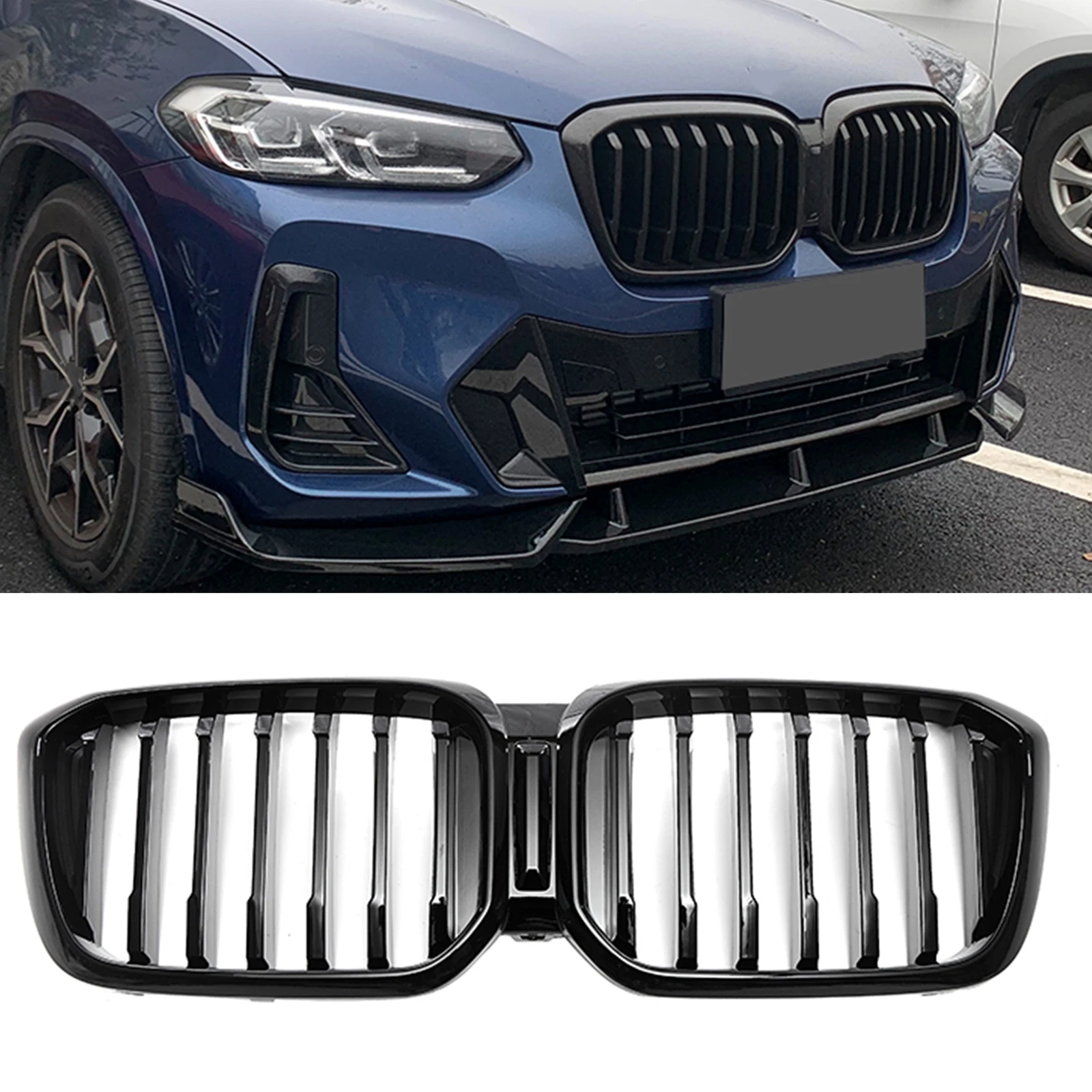 

Front Kidney Grille For BMW X3 X4 G01 G02 2022 LCI Base Version Single Line Style Gloss Black Upper Bumper Hood Mesh Grid Grill