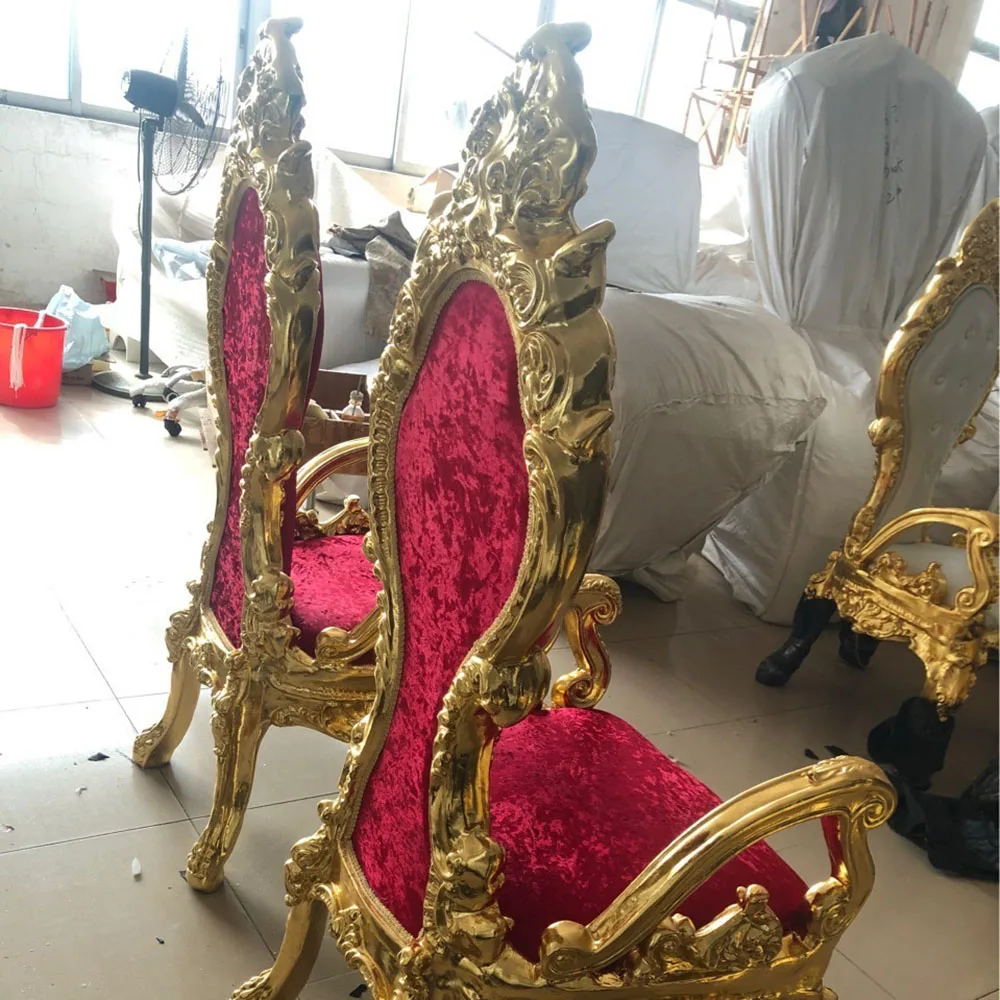 Wholesale Royal Gold Classic Wooden Throne Chair Modern Cheap High-back King Christmas Decorations Queen Throne Chair view 4