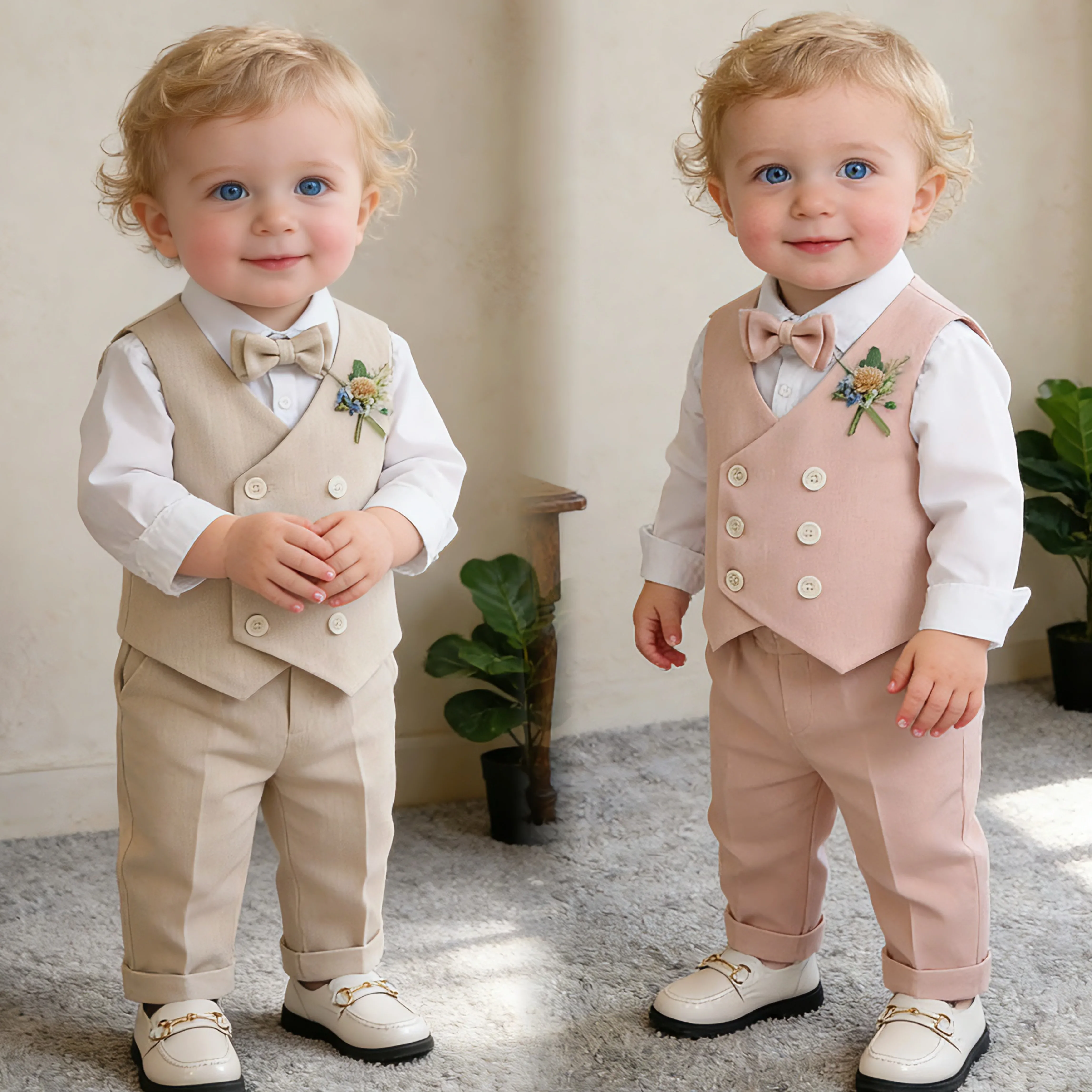 Handsome Boys' Vest Set Baby First Birthday Banquet Outfit New Children's Little Suit Host Wedding British Style Set