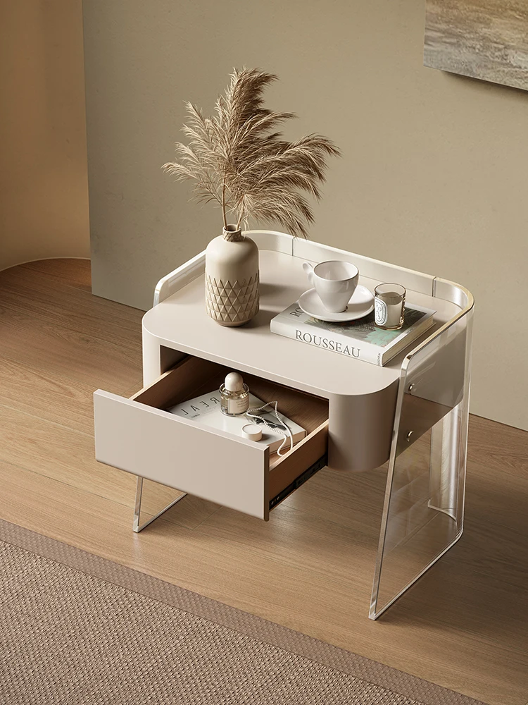 Light luxury acrylic bedside table Solid wood Simple modern small mini cream wind Bedside cabinet Room Home locker