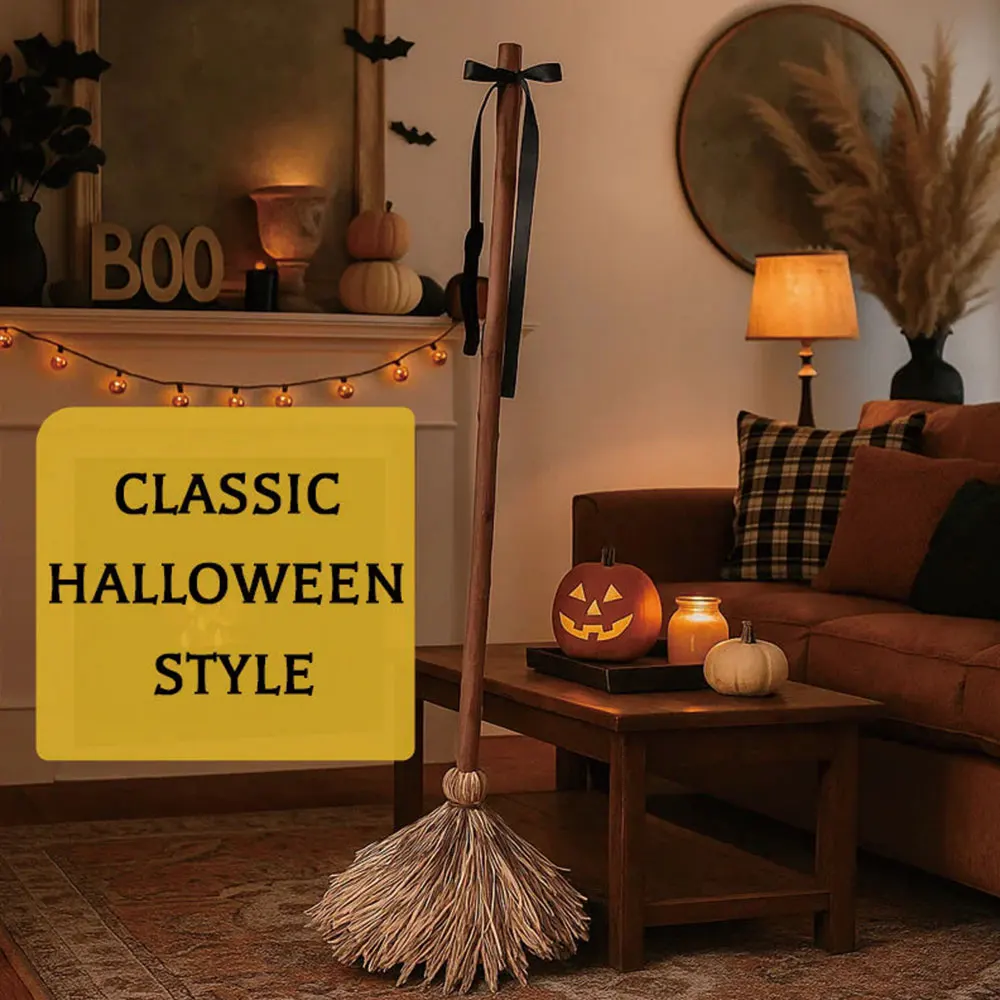 Halloween Floating Witch's Broom Haunted Dancing Broom Moving Broomstick Magic Enchanter Sorceress Carnival Party Costume Props