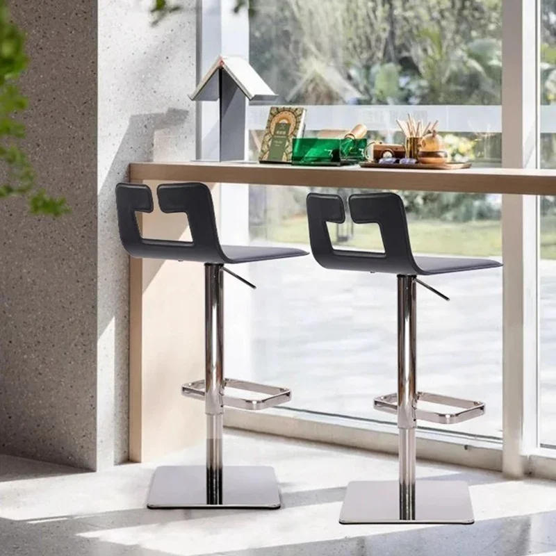 

Light Luxury Rotating Bar Chair Stainless Steel Front Desk Design Sense Minimalist Modern Lifting Barstool Chairs Silla