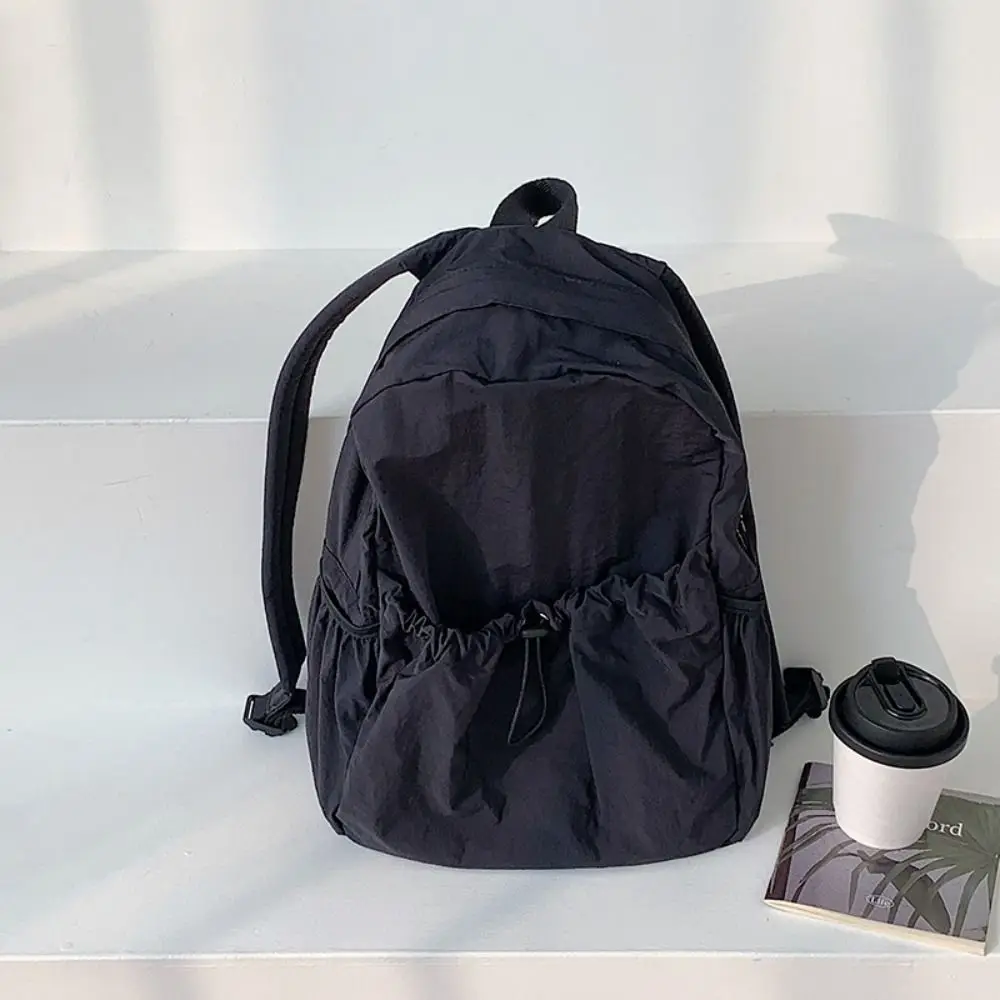 

Fashionable Korean Style Drawstring Backpack Wrinkle Fold Light Soft Nylon Bag Solid Color Large Capacity Shoulder Bag Outdoor