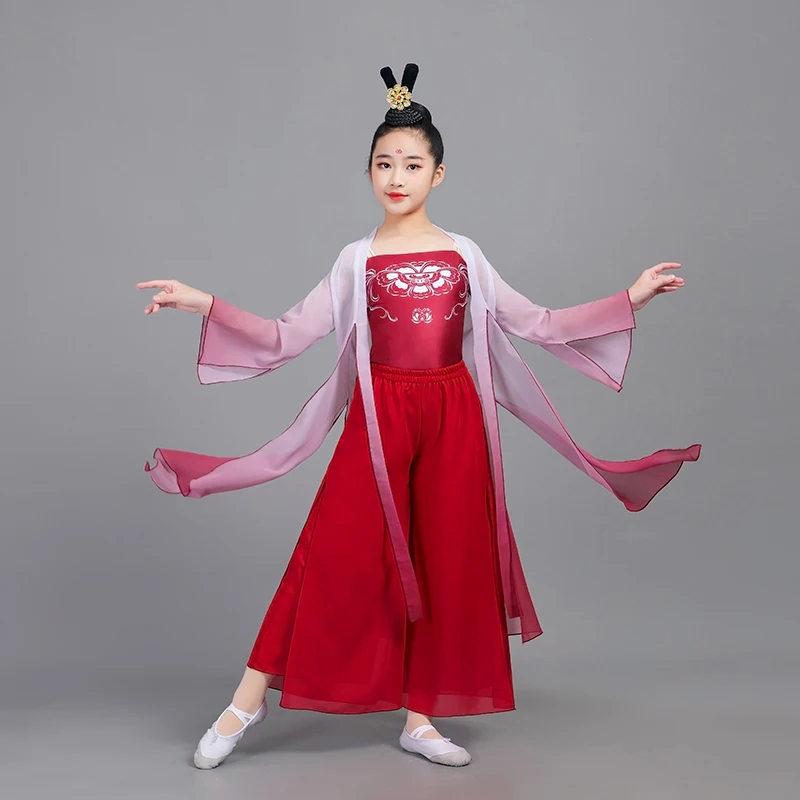 

Kids Classical Dance Performance Clothes Floating Gauze Chinese Dance Practice Costume Girls