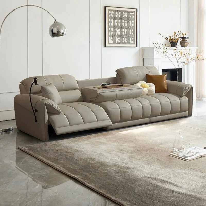 

Modern Grey Leather Power Recliner Sofa 3 Seater Living Room Furniture Modular Couch Sofa Set With Flip Coffee Table