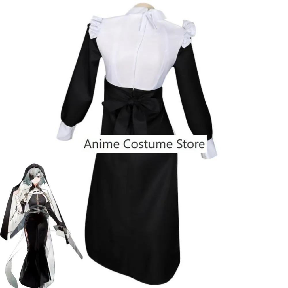 Nun Cosplay Costume Anime Black Dress White Jumpsuit Sexy Woman Role Play Outfit Hallowen Carnival Party Suit