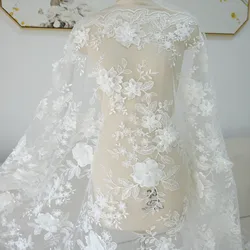 1.35M Wide Off White Embroidery 3D three-dimensional Florals Lace with Clear Sequins Shiny High Quality Wedding Dress Lace 2025