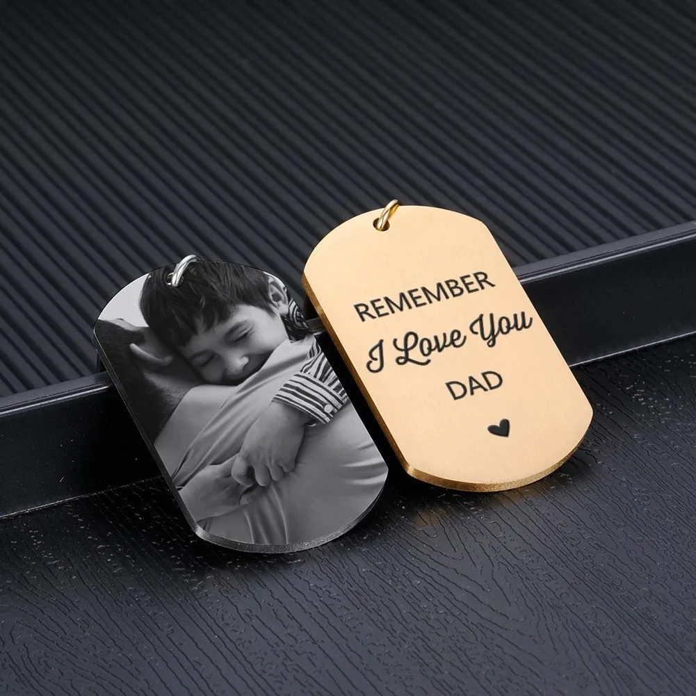 Custom Photo Keychain Personalized Picture Stainless Steel Engrave Name Date Keyrings for Mom Dad Family Gift