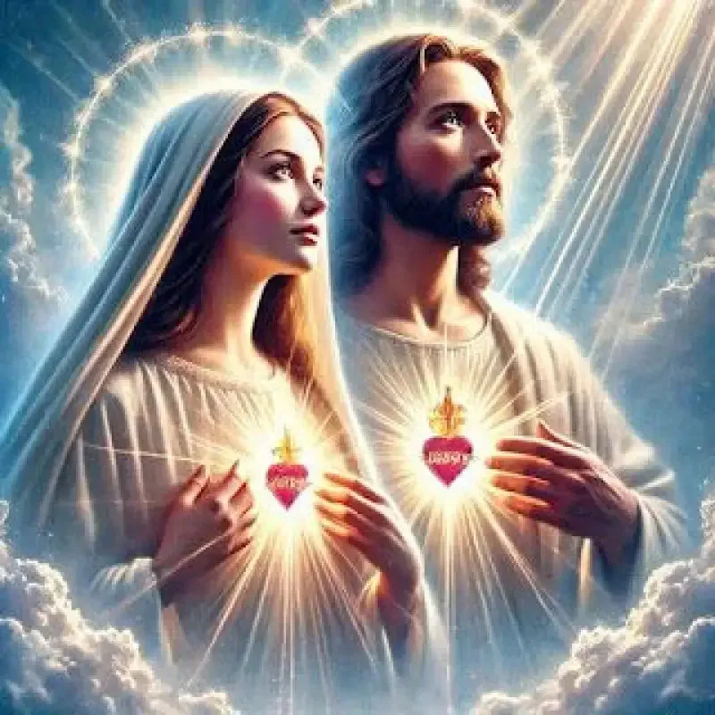 1 peça de pintura de diamante 5D sem moldura, compatível com s &: Jesus e Maria (Jesus & Maria) - Arte de ícone religioso redondo com símbolo de coração