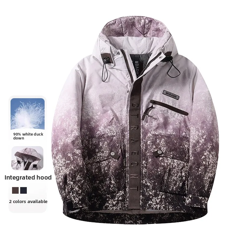 

Fashionable Gradient Color Hooded down Jacket Warm Standard Fit Long Sleeve Zipper Closure Men's Jacket by Dujia for Autumn W...