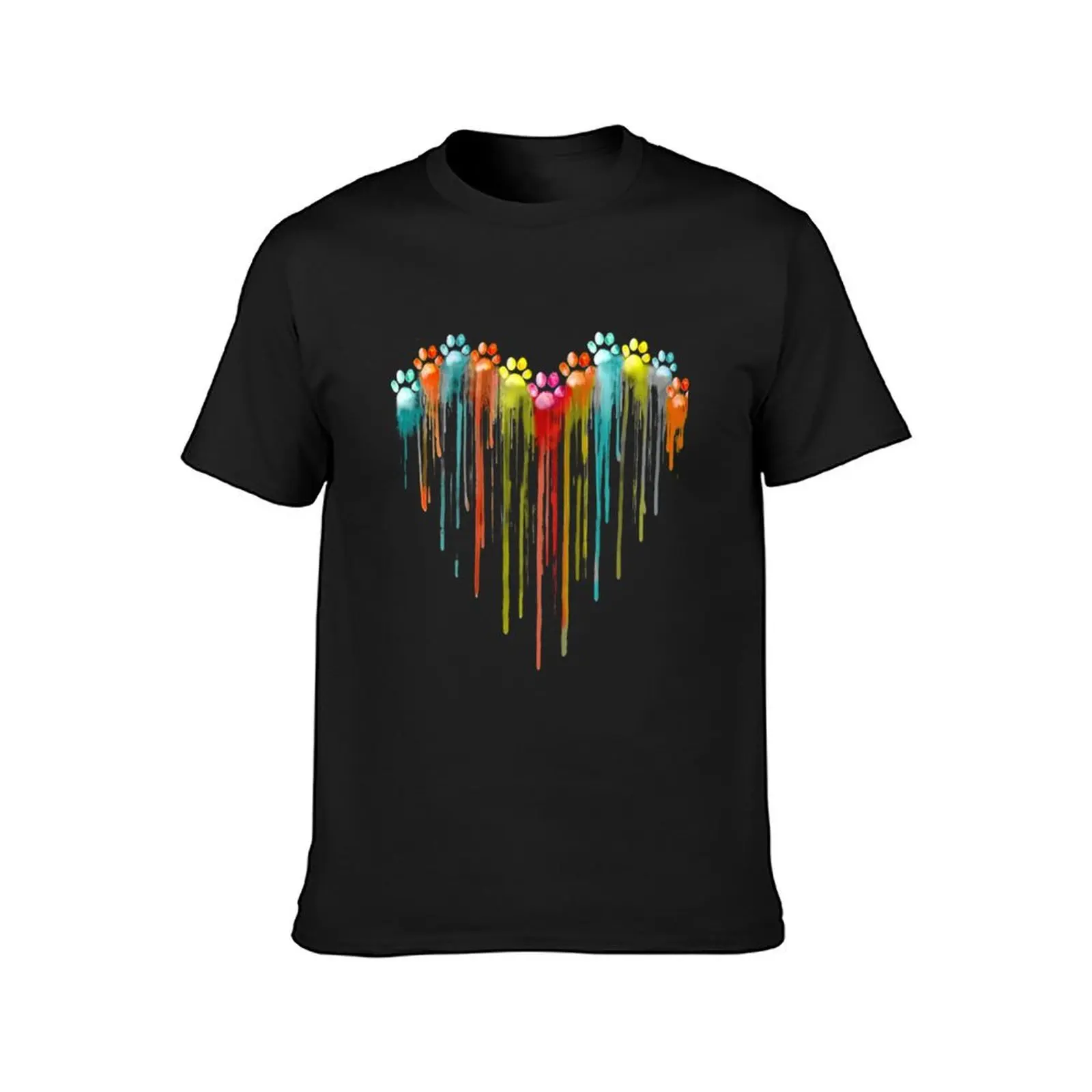 Dog Paws Heart Watercolor Painting Heart Dog Paw Rainbow T-Shirt graphics sweat mens graphic t-shirts hip hop