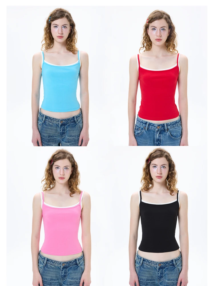 

High Elastici Hourglass Slimming Color Blo Fake Two-Piece Strap Vest Summer 2025 Women's Faion Casual Wear