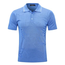 OECHSLI T-shirt Silk Polo 2025 New Thin Men's short Sleeve zipper Business Button elastic Breathable comfort Big Size M-5XL