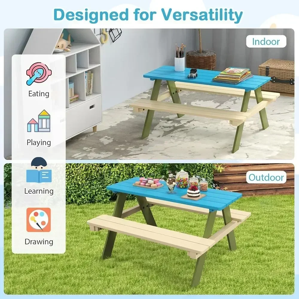 Acacia Wood Children's Outdoor Picnic Table with Benches, Suitable for Ages 3+, Perfect for Patio, Garden, and Lawn (Green)