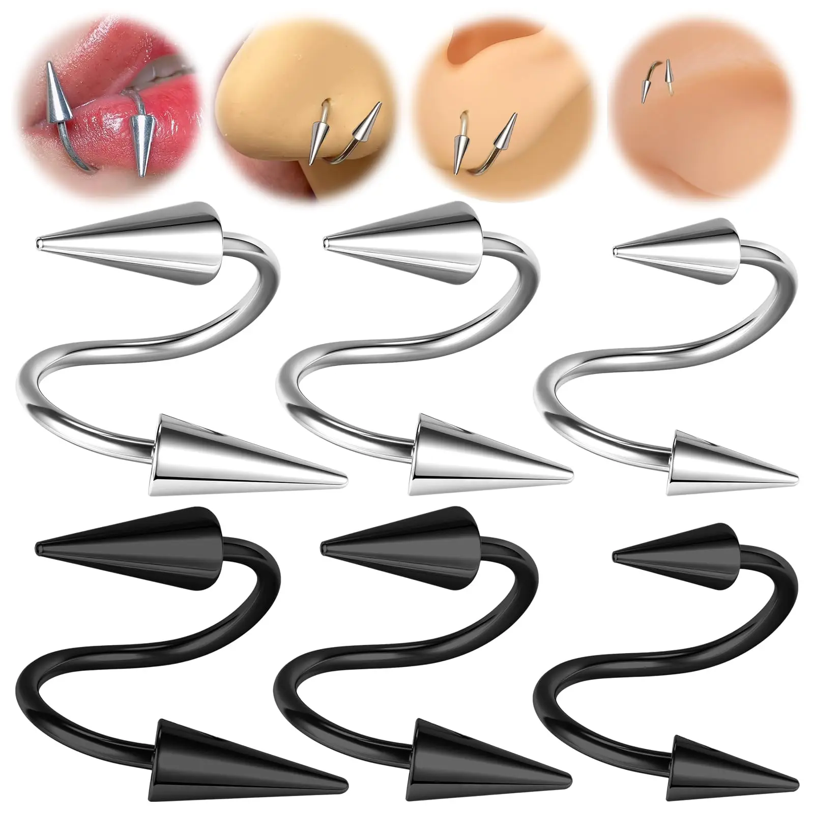 1 Pcs Spike Nose Spiral Lip Rings Stainless Steel Earrings Cartilage Helix Piercing Punk Lower Labret Studs Piercing Jewelry
