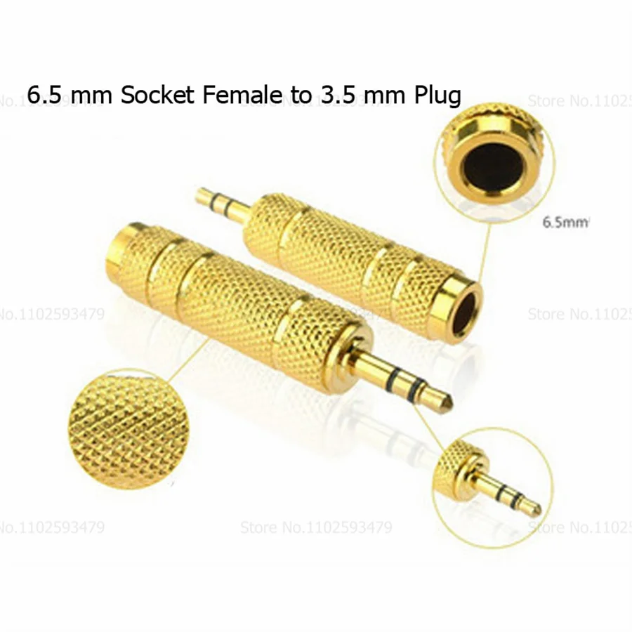 100pcs Gold Plated Metal 3.5mm Male To 6.5mm Female Headphone Earphone Audio Stereo Adapter Plug Converter Headphone Jack