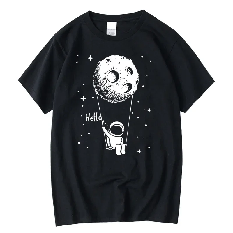 

Summer Men T-shirt High Quality 100% Cotton Funny Spaceman Design Printing Casual Short Sleeve Cool Loose Tshirt Male Tops