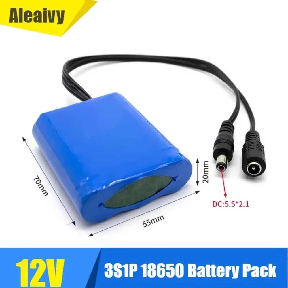 

12V 3000mAh 18650 Battery Pack with BMS & DC 5.5x2.1mm Plug, 12V 3Ah Rechargeable Li-ion Power for Small Household Appliances