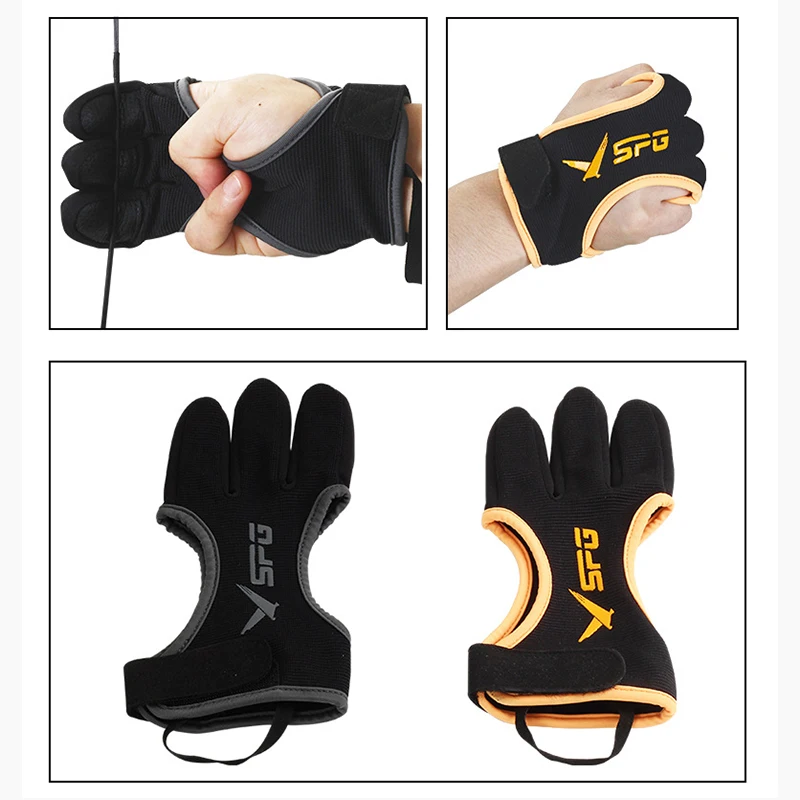 1 Pcs Archery Three-Finger Gloves Thicken Fingertips Traditional Recurve Bow String Gloves Shoot Hunting Finger Protector Guard view 4