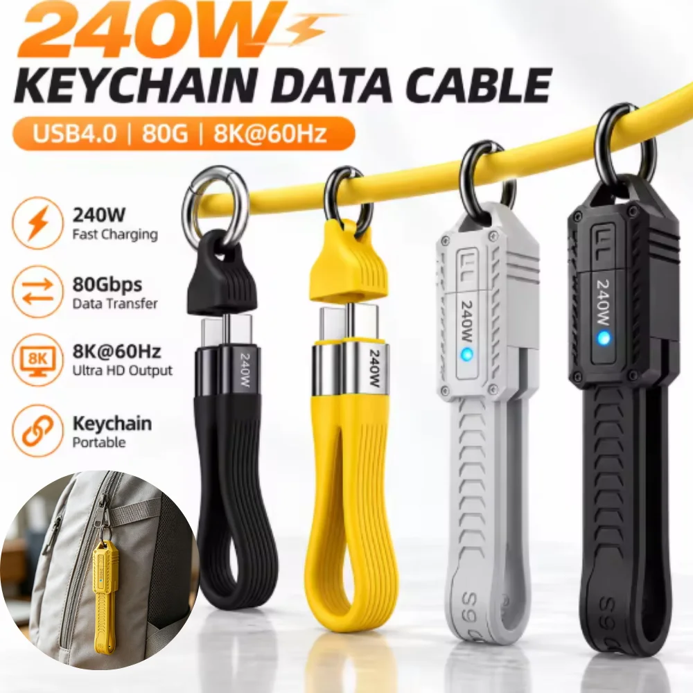 USB 4 Portable PD 240W Keychain Fast Charging Short Data Cable USB Type C 4.0 Data Transfer For iPhone 16 15  Laptop Tablet