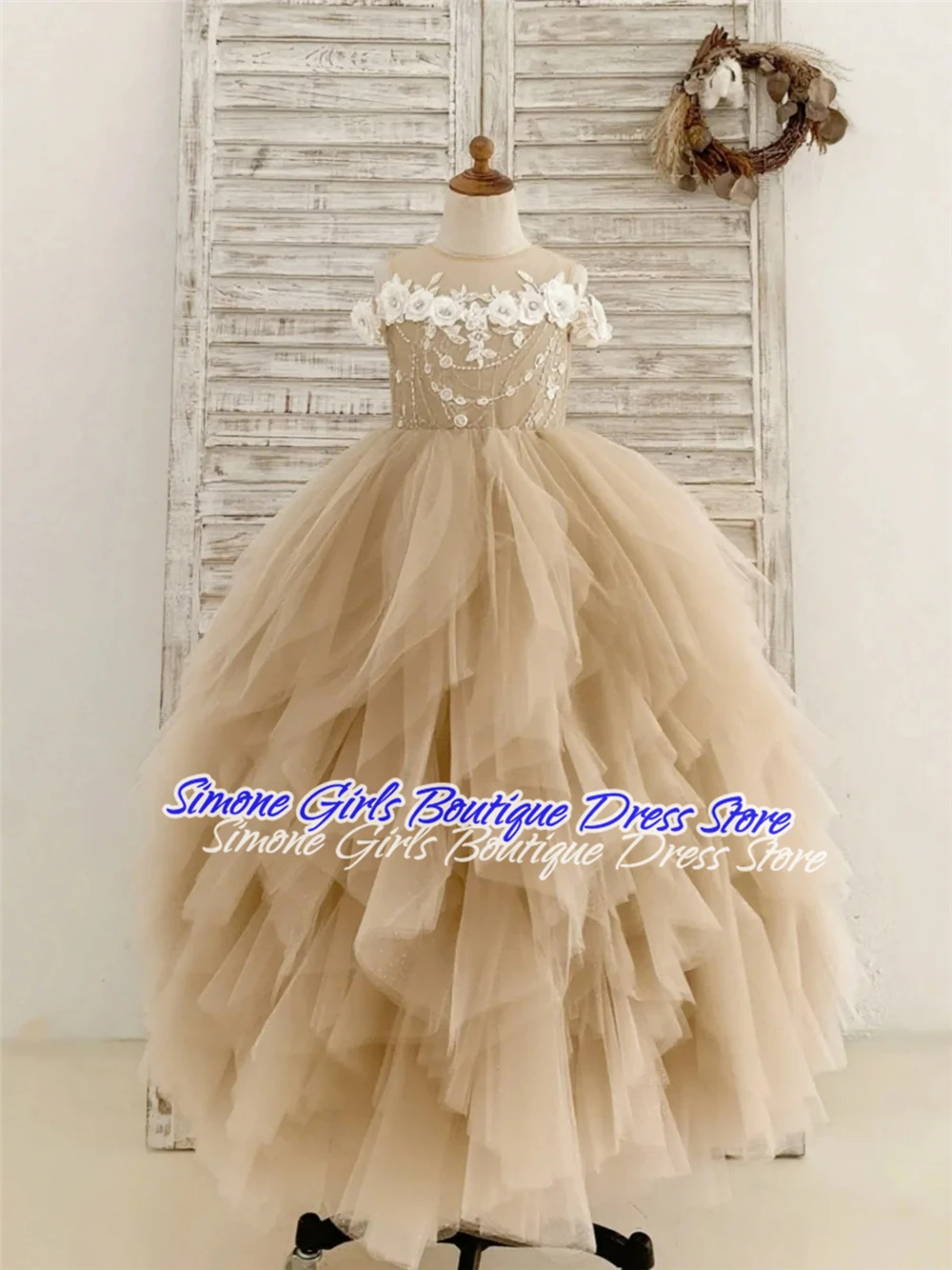 ชุดเดรสเด็กผู้หญิงแขนกุดปักลายดอกไม้สำหรับงานแต่งงาน งานเลี้ยงรับรองทางการ งานเฉลิมฉลองวันหยุด งานปาร์ตี้