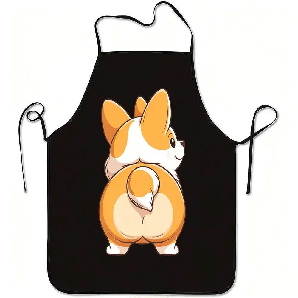 Cute Corgi Butt Retro Apron, Kitchen Baking & Catering Service Apron, Washable & Easy To Clean