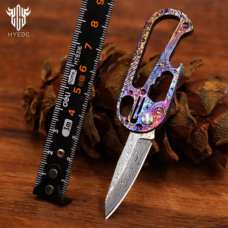 Star Sky Limited Starry Sky Version Titanium Alloy Outdoor Multi-Functional Keychain Mini Damascus Knife Portable