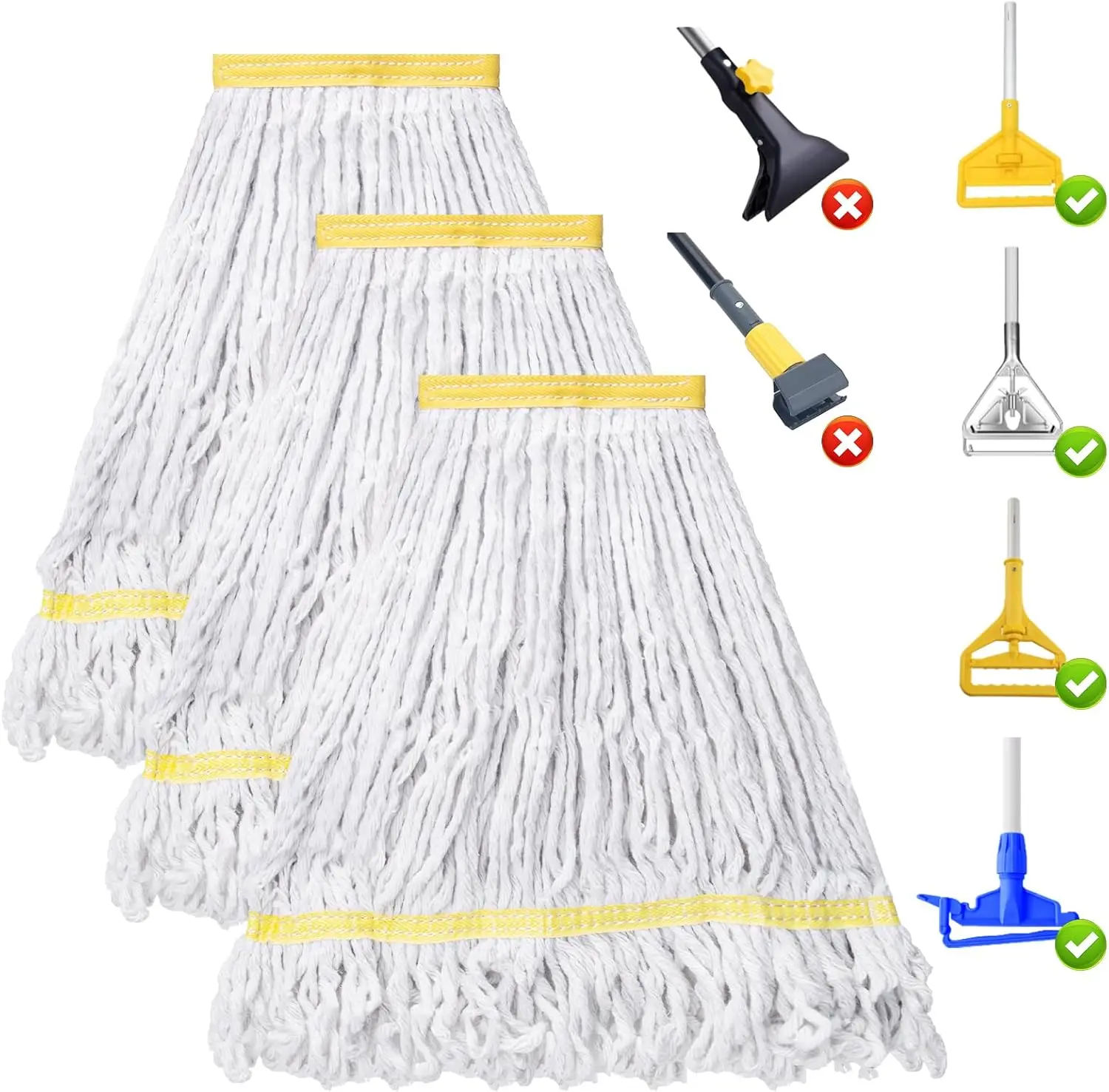 

3-Pack Heavy Duty Commercial Mop Head Replacement, Looped End String Cotton for Industrial Wet Floor Cleaning