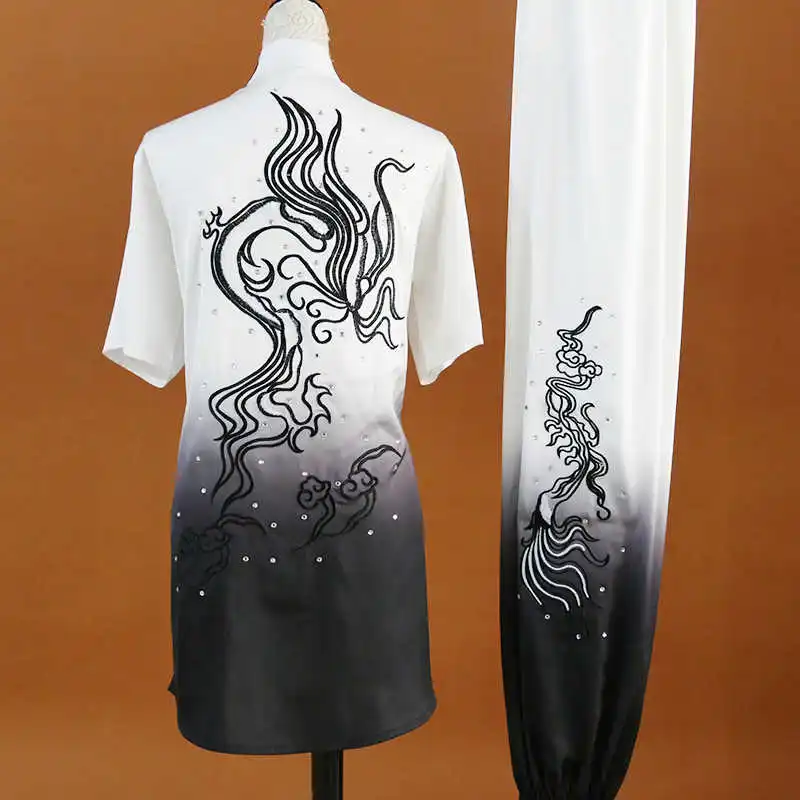 High-End Classic Real Silk Dragon Embroidery Nanquan Wushu Suit, Short Collar Martial Arts Uniform for Competition Performance G