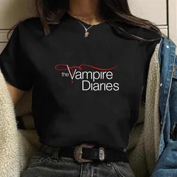 Camiseta Harajuku informal de algodón para mujer y niña, ropa de calle de manga corta con cuello redondo, gráfico de Vampire Diaries, Verano