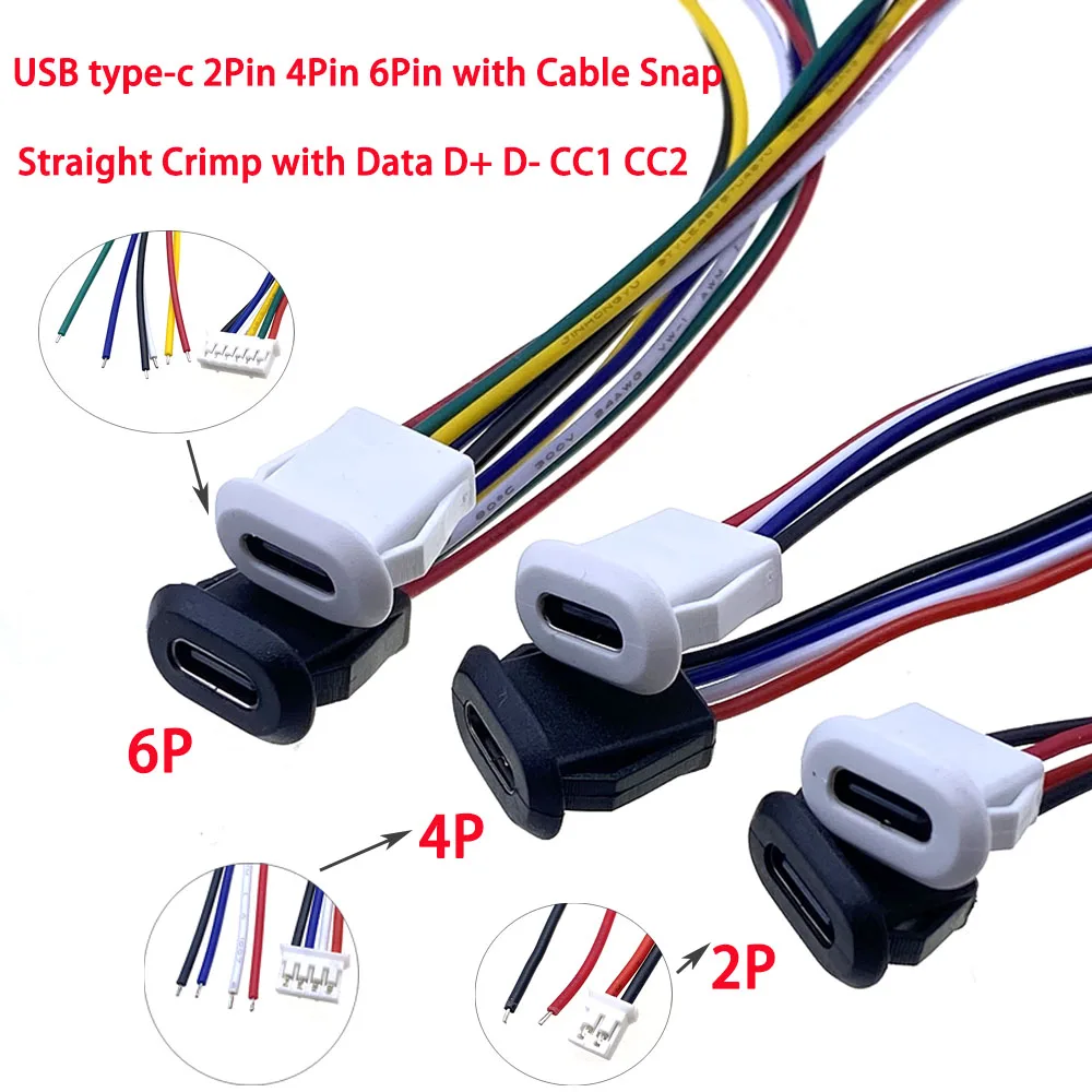 Conector tipo C tipo C con hebilla de tarjeta hembra 5A puerto de carga rápida de alta corriente USB-C enchufe de cargador 2 4 6 pines USB