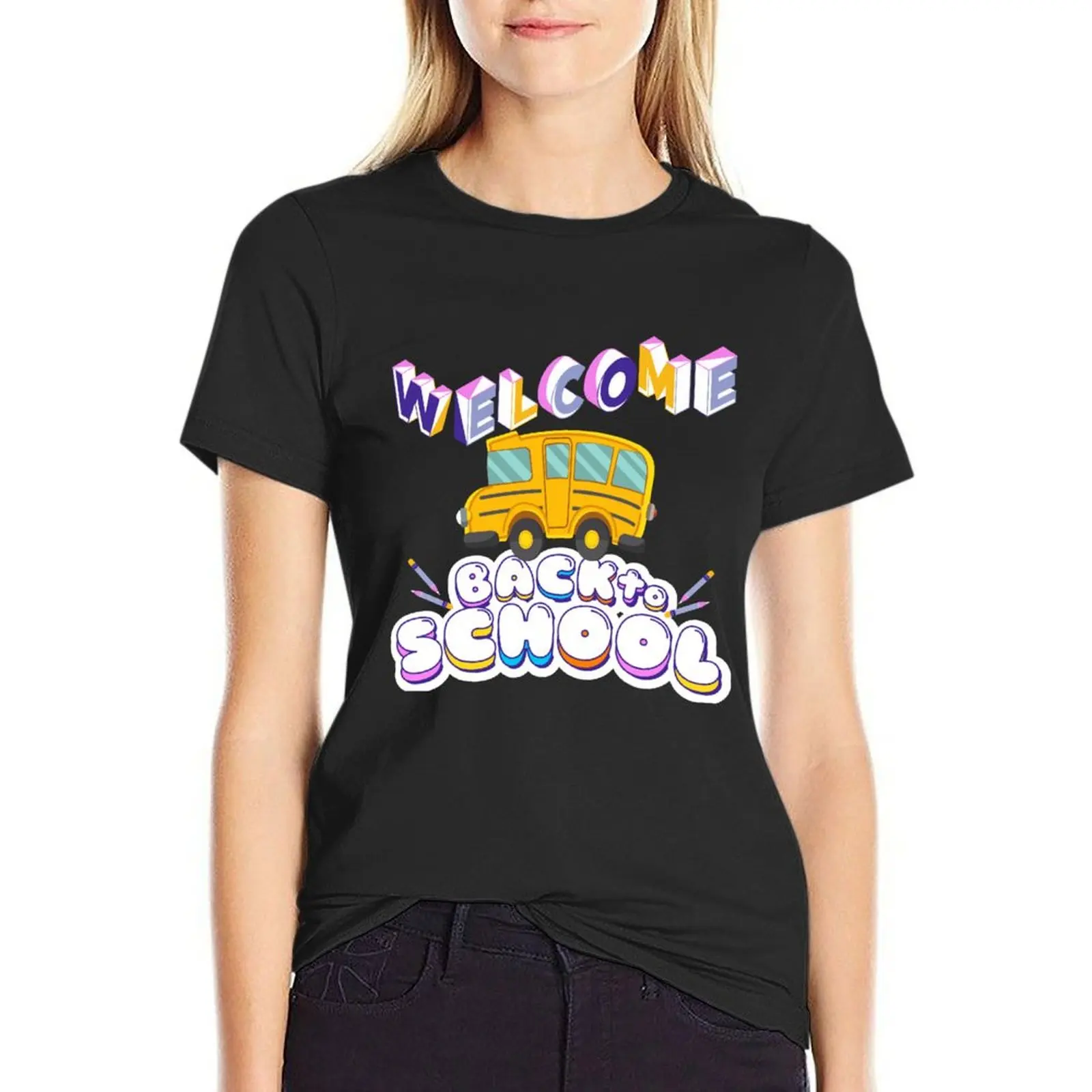 

welcome back to school 2023 tshirt , Stickers T-Shirt quick-drying graphics female Women's tee shirt