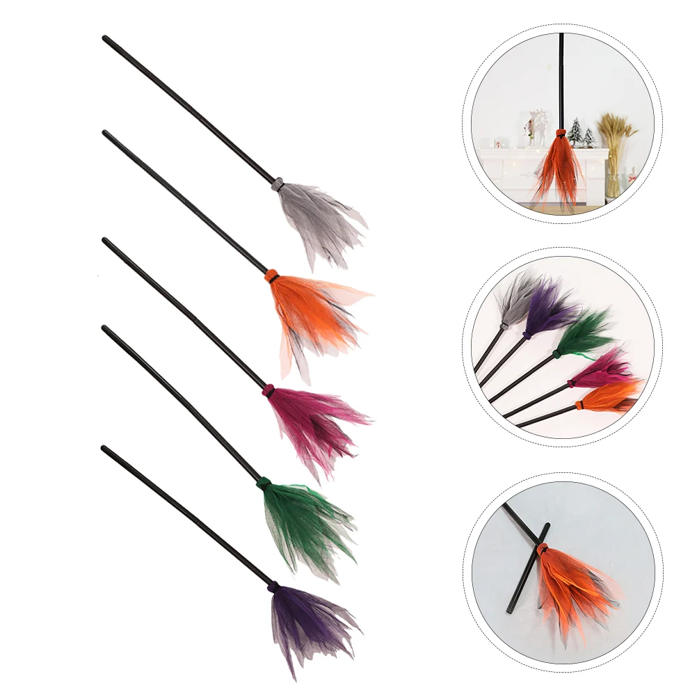 

5pcs Broom Props Plastic Folding Halloween Witch Wizard Party Decoration Bright Color for Adults Kids Halloween Decor Prop
