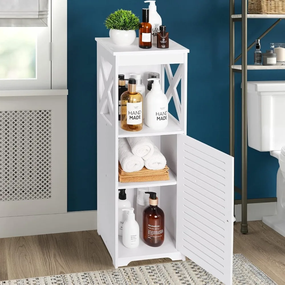 

Waterproof Bathroom Cabinets,White Bathroom Storage Shelf Organizer Cupboard with Daily use Layer and 1 Cupboard Door (XX)