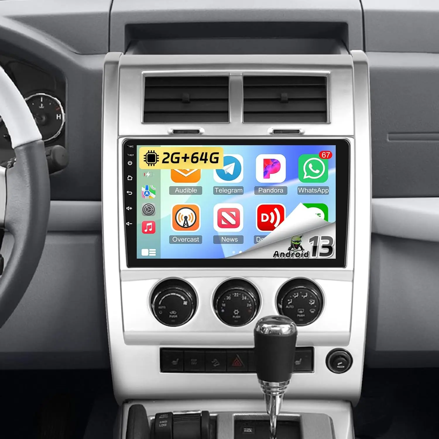 

2G + 64G для Jeep Liberty Android 13 2008-2012 гг., автомобильная стереосистема с 10-дюймовым сенсорным экраном Carplay/Android Auto WiFi Bluetooth AHD резервная камера