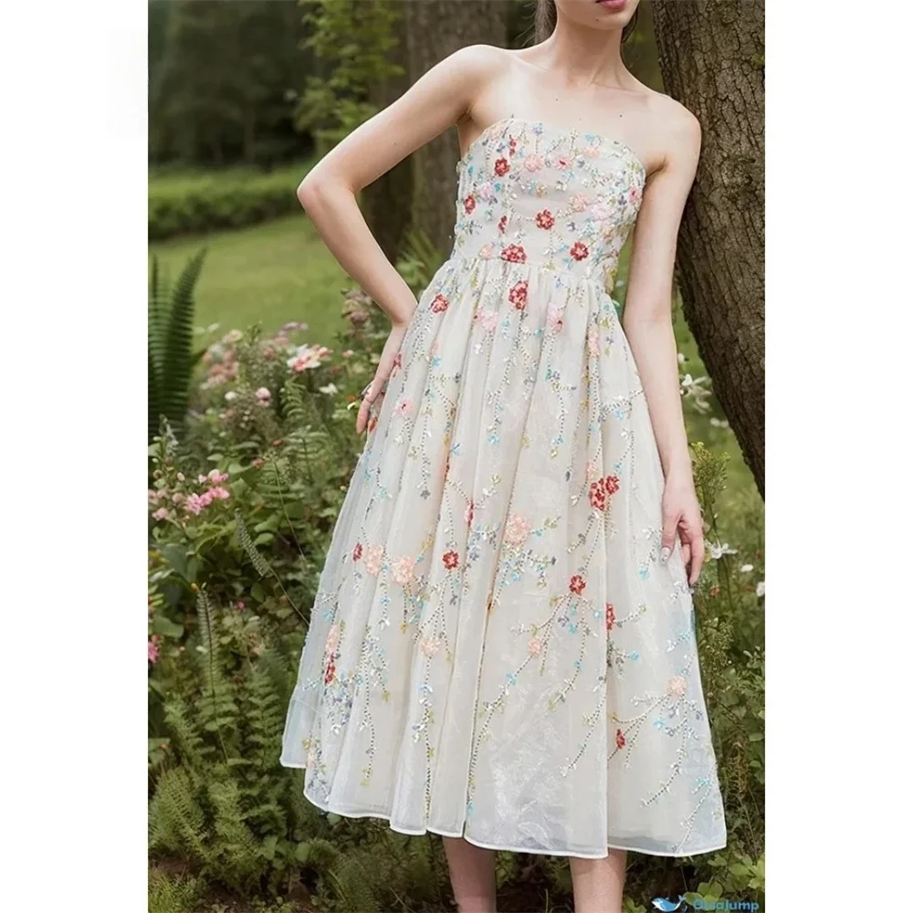 Avery Custom A Line Lace Flower Tube Top Curved Elegant Party Dresses 2026 Ball Gowns Luxury Dresses D/party Prom Dress Evening