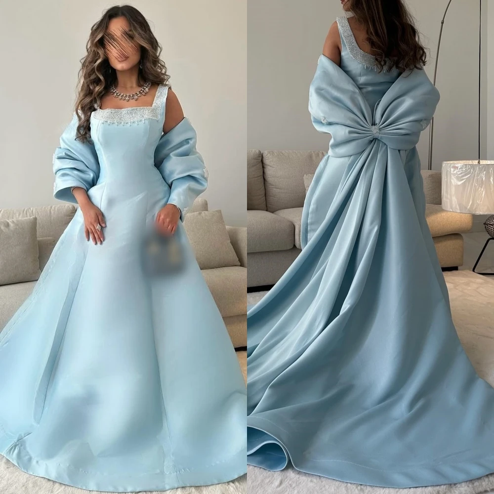 

Customized Elegant Exquisite Jersey Sequined Pleat A-line Square Neck Long Dresses Bespoke Occasion Sexy