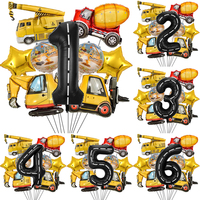 9pcs Cartoon Vehicle Balloon with 40inch Black Number Balloon Set for Boy's Construction Themed Birthday Party Decorations