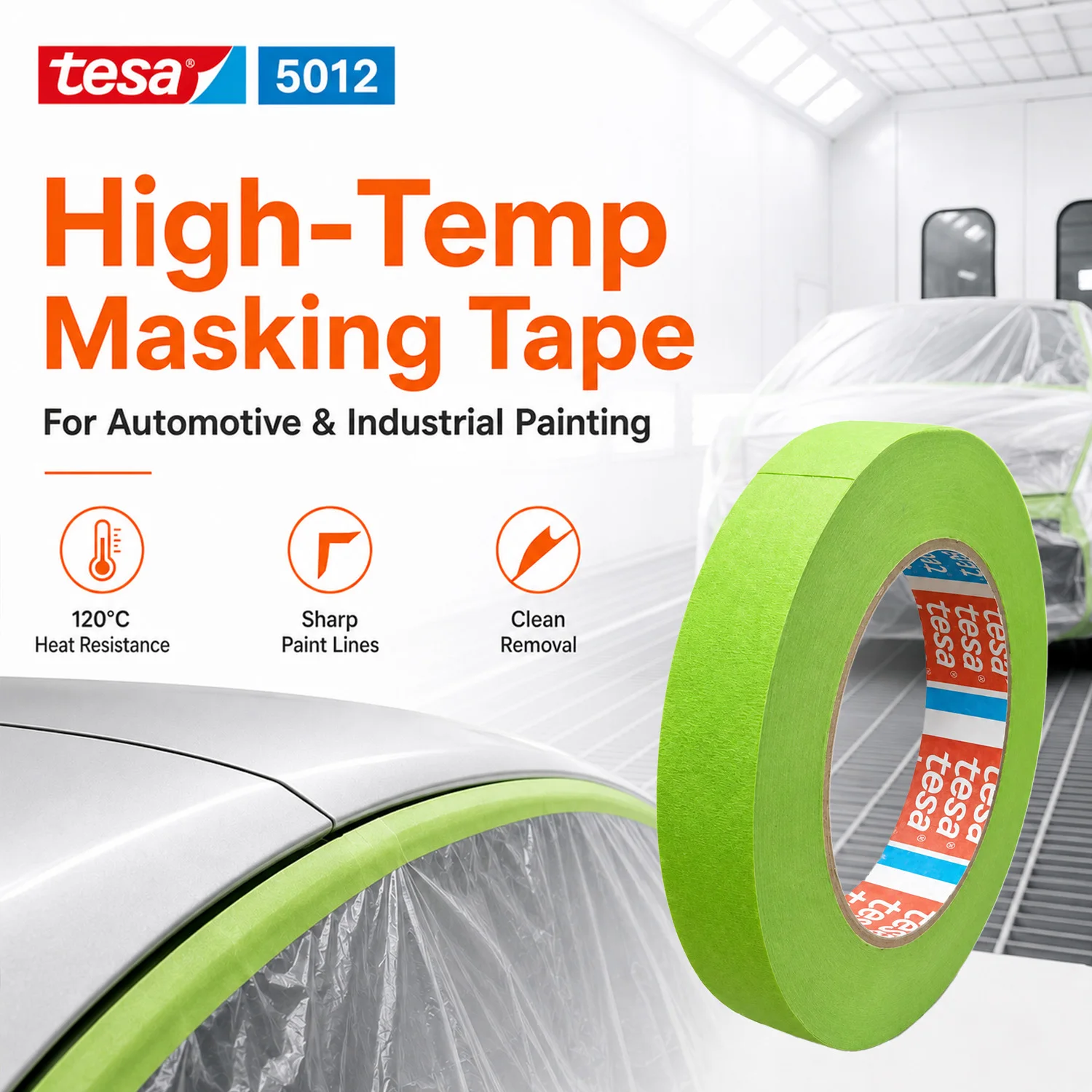 Tesa Protable Green Heat Resistant Masking Tape Professional for Auto Repair Edge Painting Packaging Indoor Outdoor Use