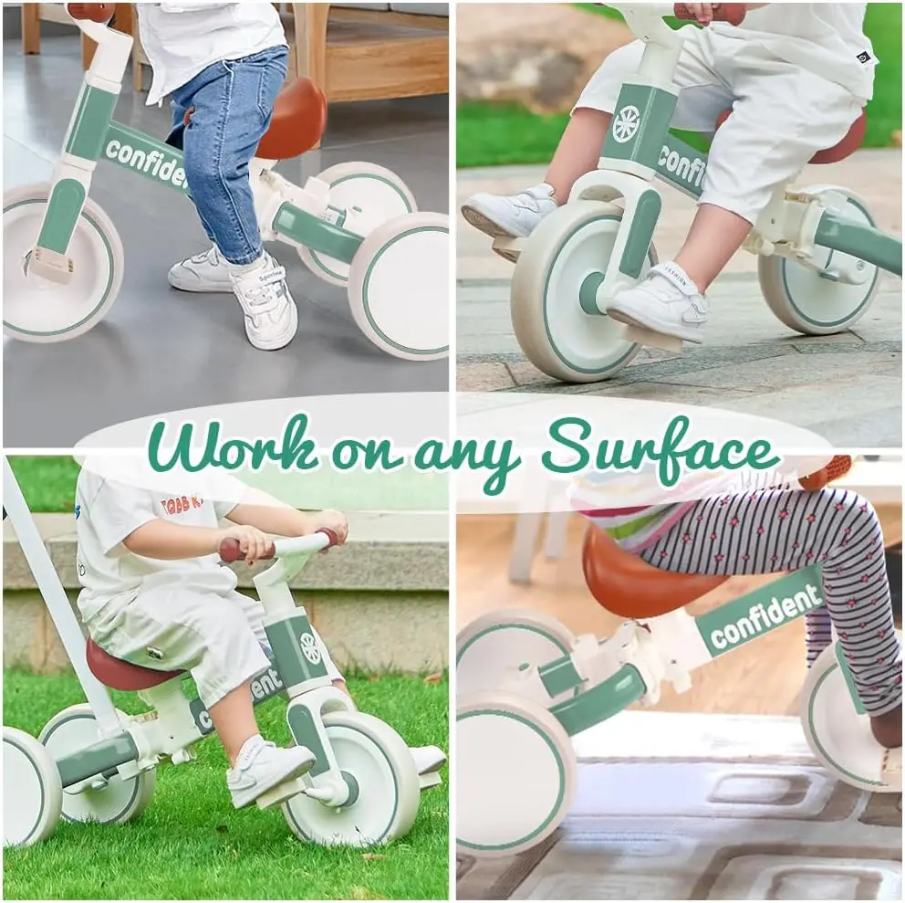 Tricycle for Toddlers 1-3 Year Olds, 5 in 1 Toddler Balance Bike with Removable Pedal, Push Trike Toys with Adjustable Pushrod f