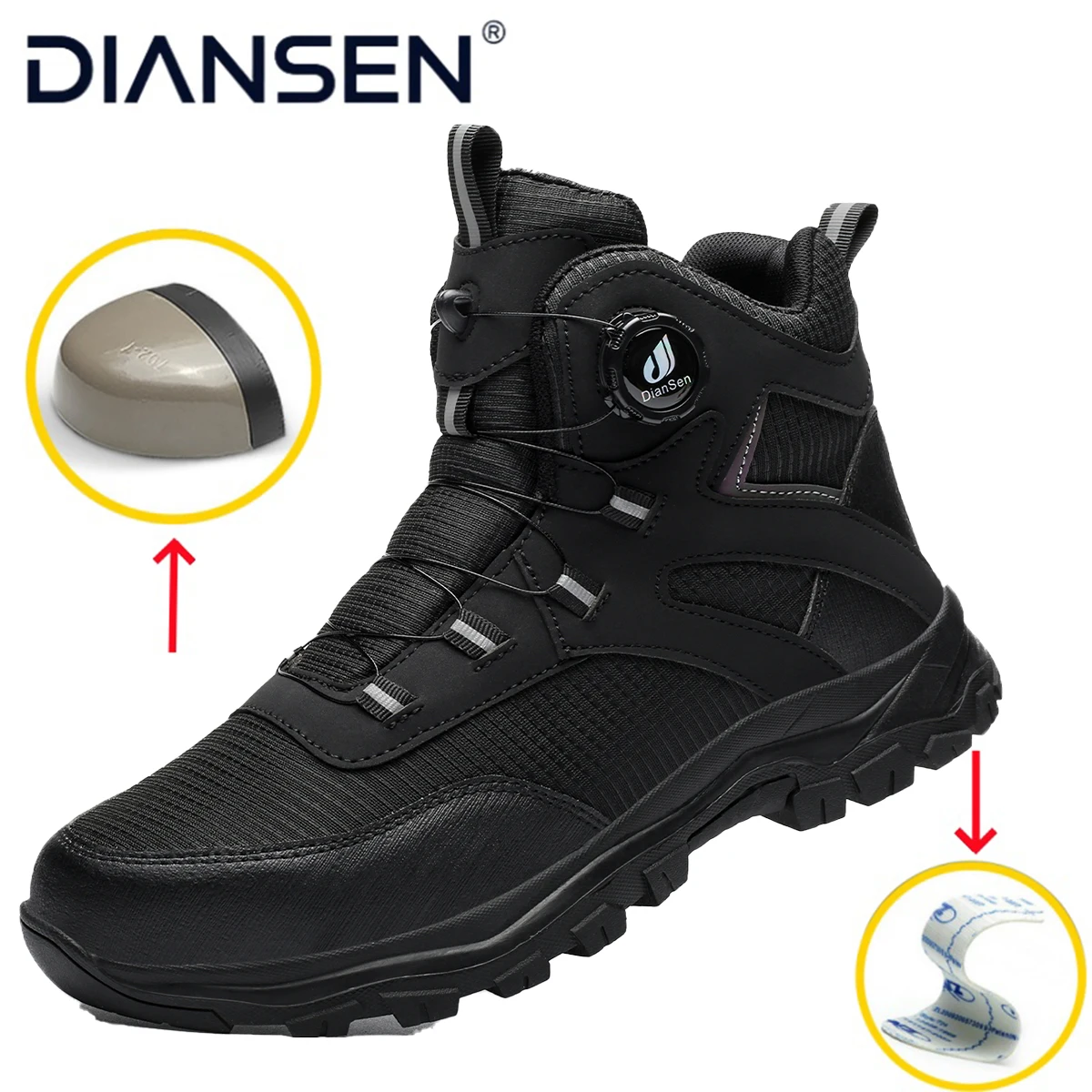 Hochgeschnittene Sicherheitsschuhe für Männer, Arbeitsschuhe für die Baubranche, Stiefel mit Stahlkappe, stoß- und durchtrittsichere Arbeitsschuhe.