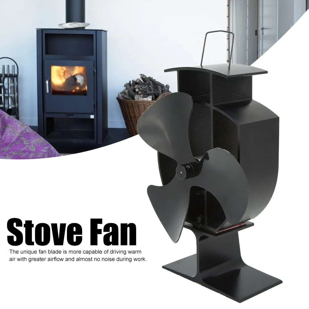 

3 Blades Black Fireplace Fan Heat Powered Stove Fan Home Chimney Fan Log Wood Burner Eco-fan Quiet Efficient Heat Distribution