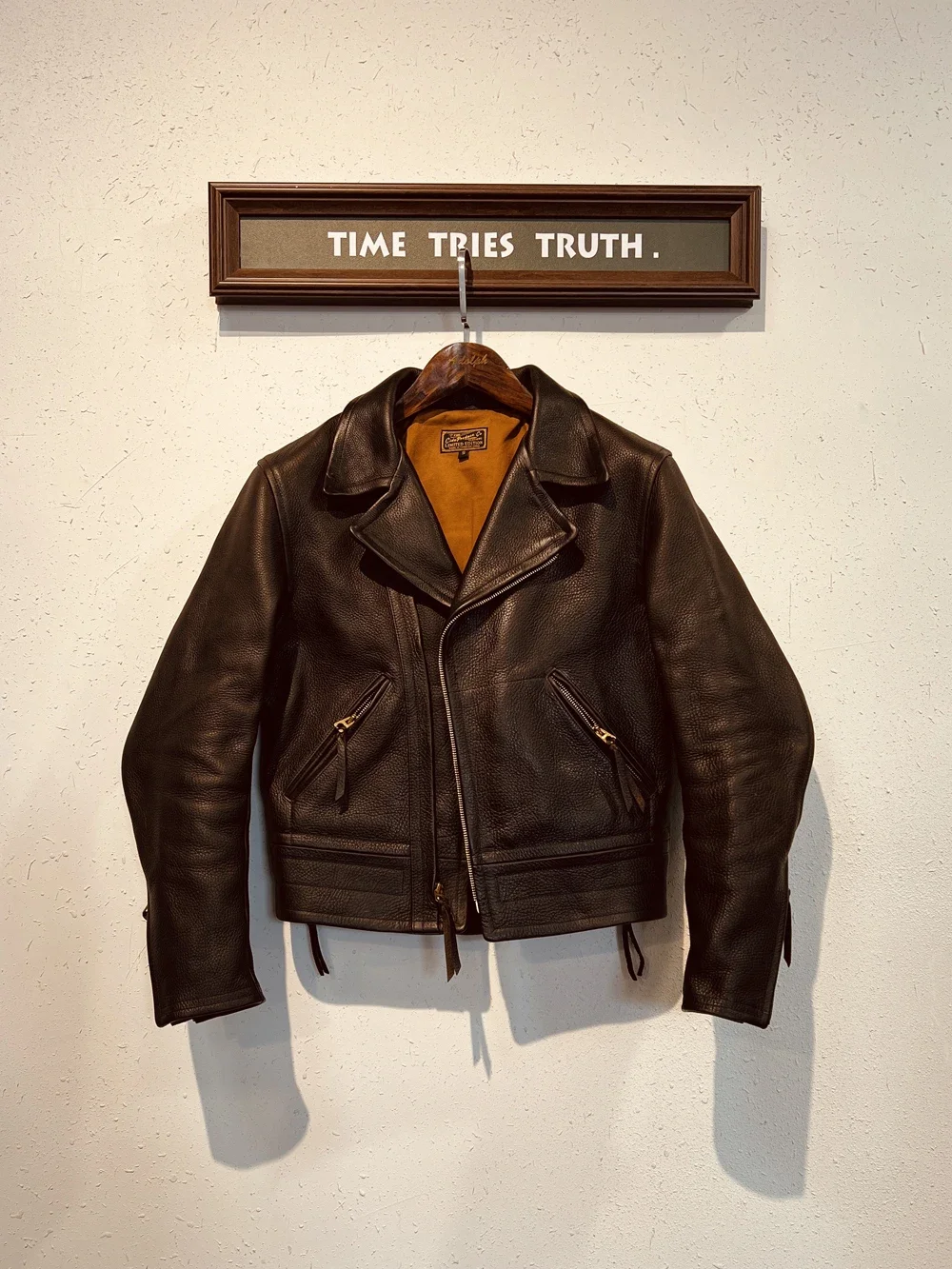 

Tailor Brando Tailor Brando Japanese Vintage Lapel Slash Biker Jacket Four Speed Biker 1.6mm Heavyweight Cowhide Leather Jacket