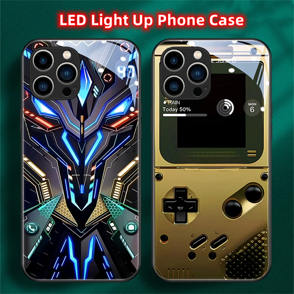 

Battle Plate Design LED Light Luminous Phone Case For Samsung S23 S22 S21 S20 FE Note 10 20 Plus Ultra A54 A53 A14 Glitter Cover