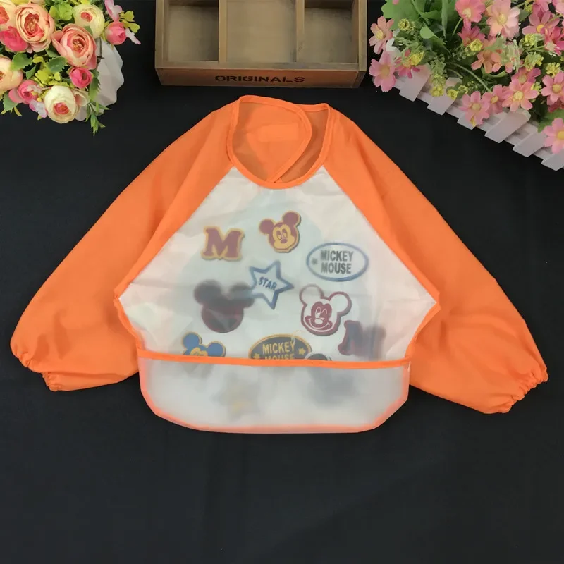 EVA bib Mickey Minnie Children\'s Cute Spring Bib Long-sleeved Blouse Waterproof Dirt-proof Baby Eating Cartoon Bib Disney
